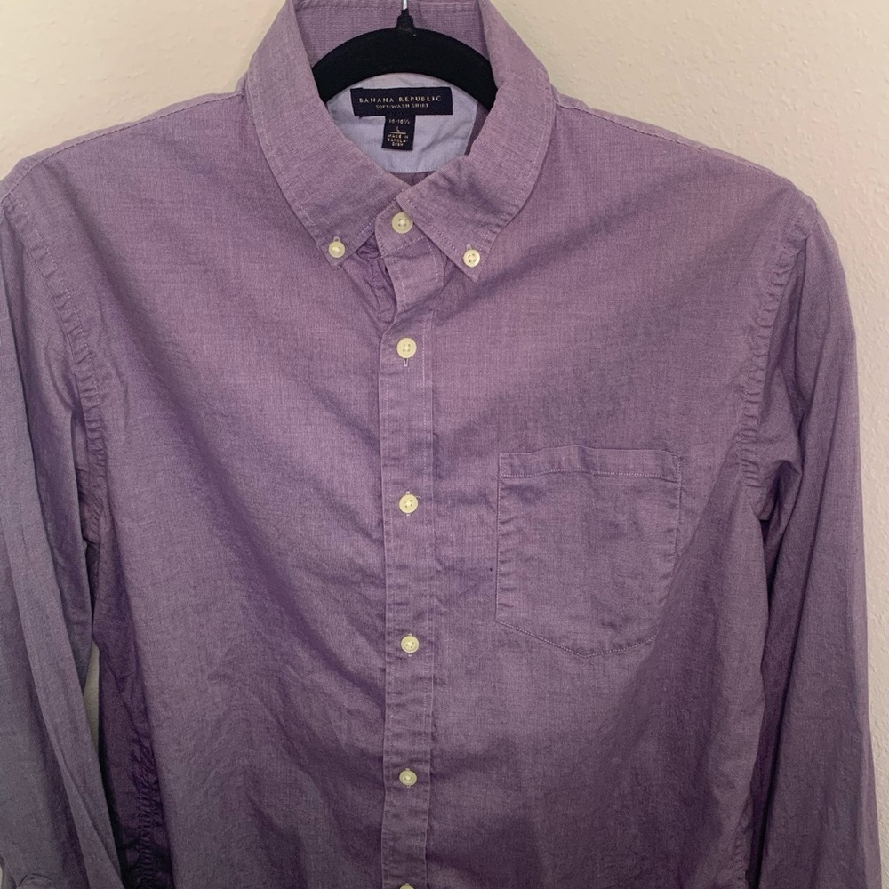 Banana Republic Men's Soft Wash Purple Button-Down Shirt 16 1/2